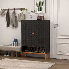 Load image into Gallery viewer, Grid Double Door Shoe Cabinet With Adjustable Compartments And Moisture-Proof Design In Metal
