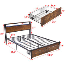 Load image into Gallery viewer, Modern Metal Platform Bed Frame With Wooden Headboard And Footboard, USB Charging Station, LED Lights, 2 Drawers
