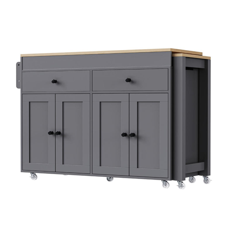 Brown And Wood Flat Door Rolling Kitchen Cart - Gray