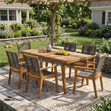 Load image into Gallery viewer, 7 Piece Outdoor Patio Dining Set With Table And 6 Arm Chairs - Brown / Dark Gray / Teak
