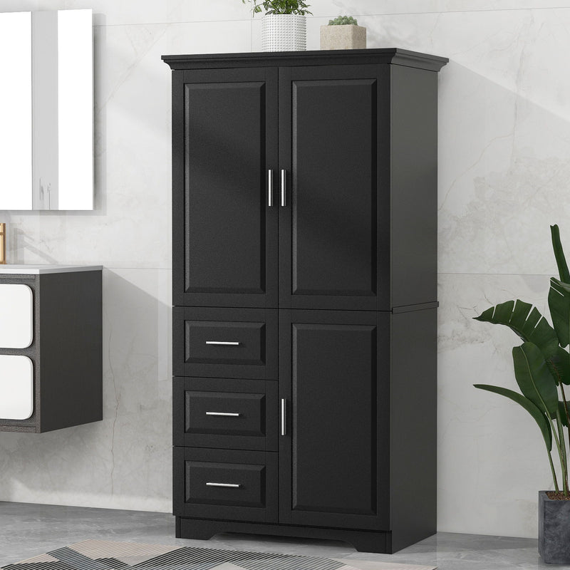 Tall And Wide Storage Cabinet With Doors, 3 Drawers