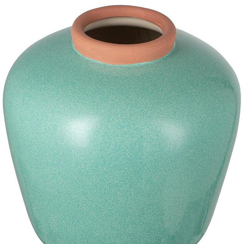 Round Table Vase - Natural / Teal Blue