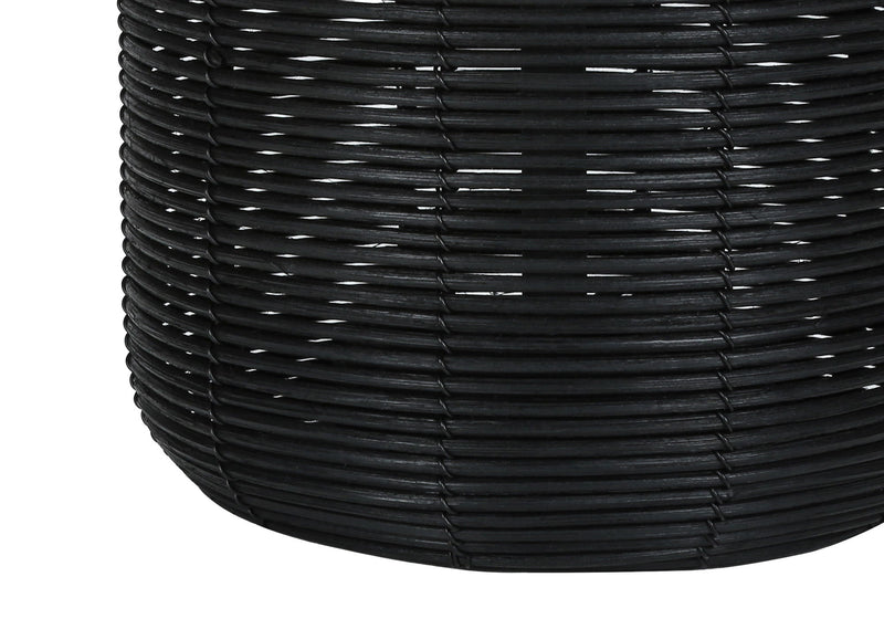 Rattan Round Table Lamp With Ivory Drum Shade - Black