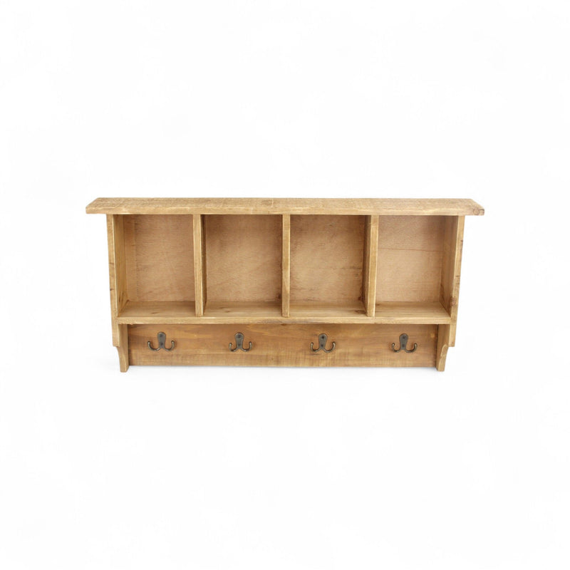 30" Wood Four Hook Wall Mount Coat Rack - Natural