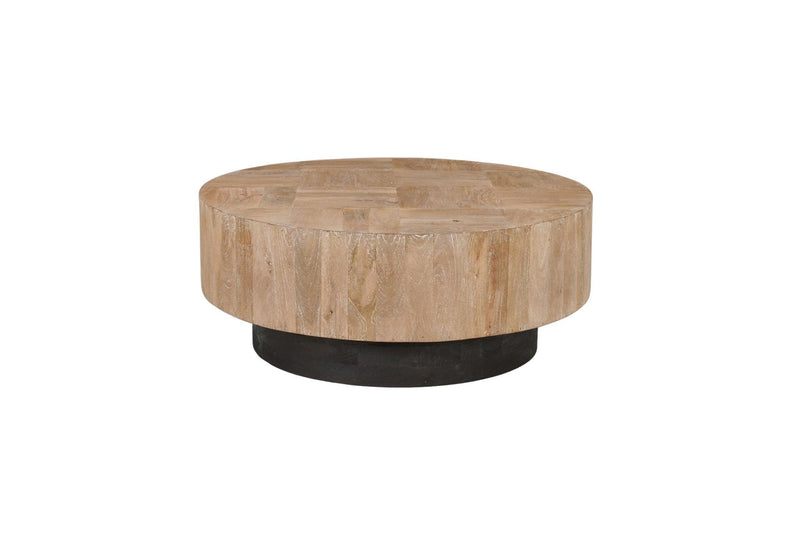 Solid Wood Round Pedestal Coffee Table - Natural And Dark Brown
