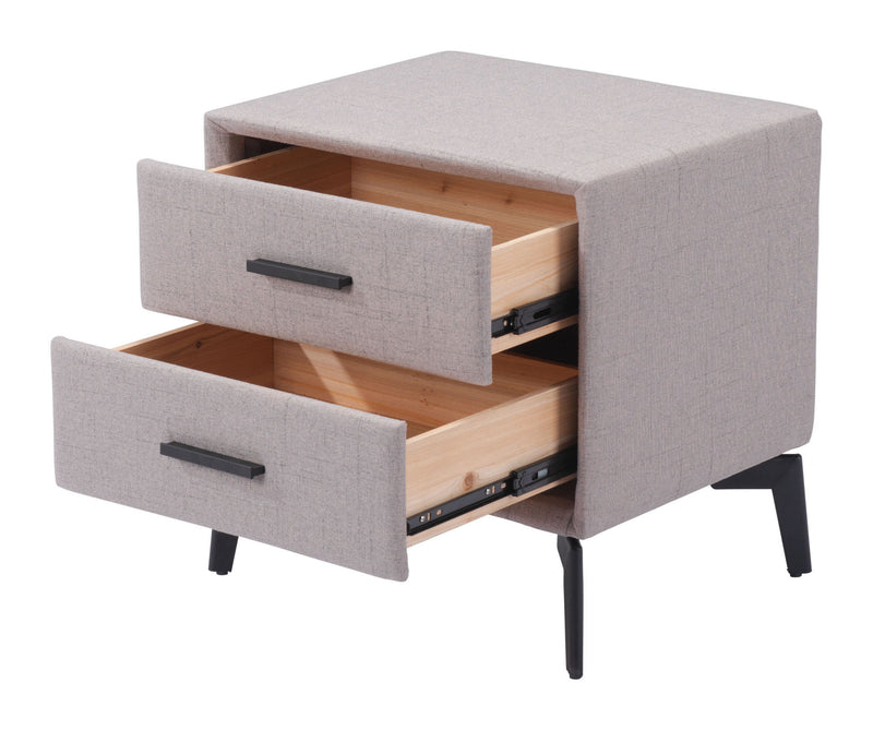20" Fabric Wood And Steel End Table With Two Drawers - Gray And Black