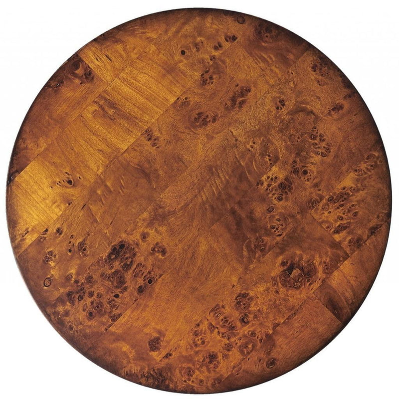 Burl Veneer Round End Table - Medium Brown