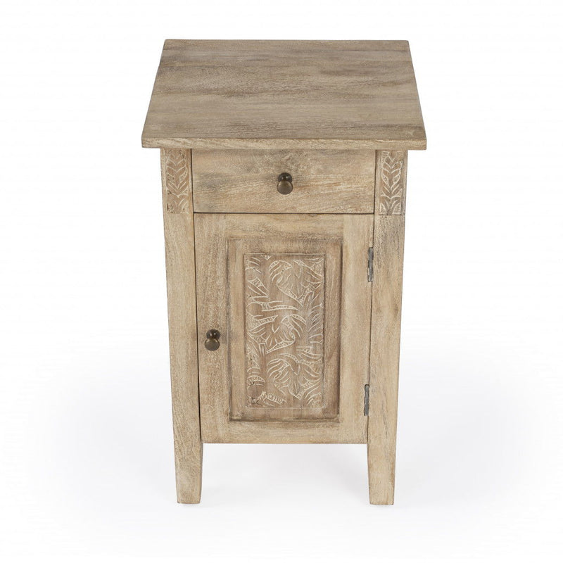 Solid Wood End Table With Cabinet And Drawer - Natural Brown