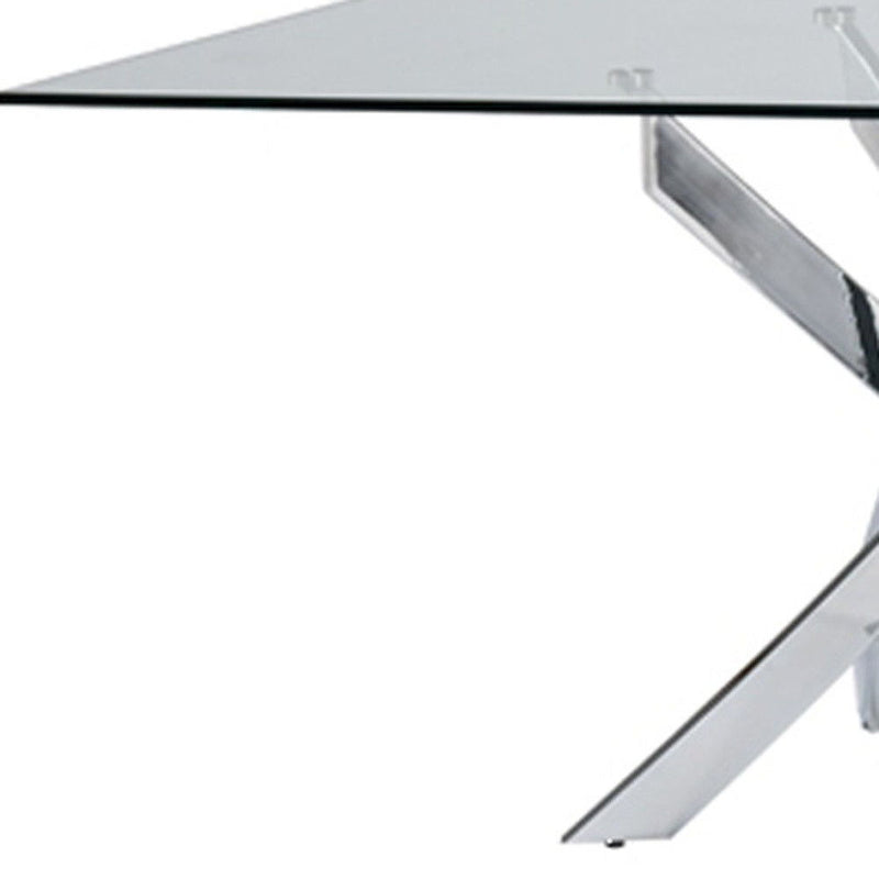 63" Glass And Stainless Steel Pedestal Base Dining Table - Silver