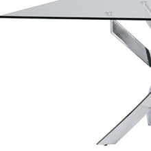 Load image into Gallery viewer, 63" Glass And Stainless Steel Pedestal Base Dining Table - Silver
