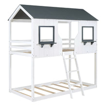 Load image into Gallery viewer, Twin Over Twin Bunk Bed Wood Bed with Roof, Window, Guardrail, Ladder (White)(OLD SKU :LT000045AAK)
