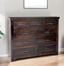 Load image into Gallery viewer, Distressed Solid And Reclaimed Wood Nine Drawer Double Dresser - Brown
