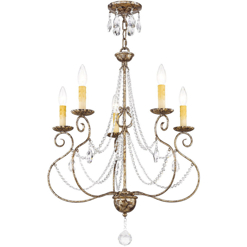 29" Five Light Metal Dimmable Chandelier With Shades - Bronze