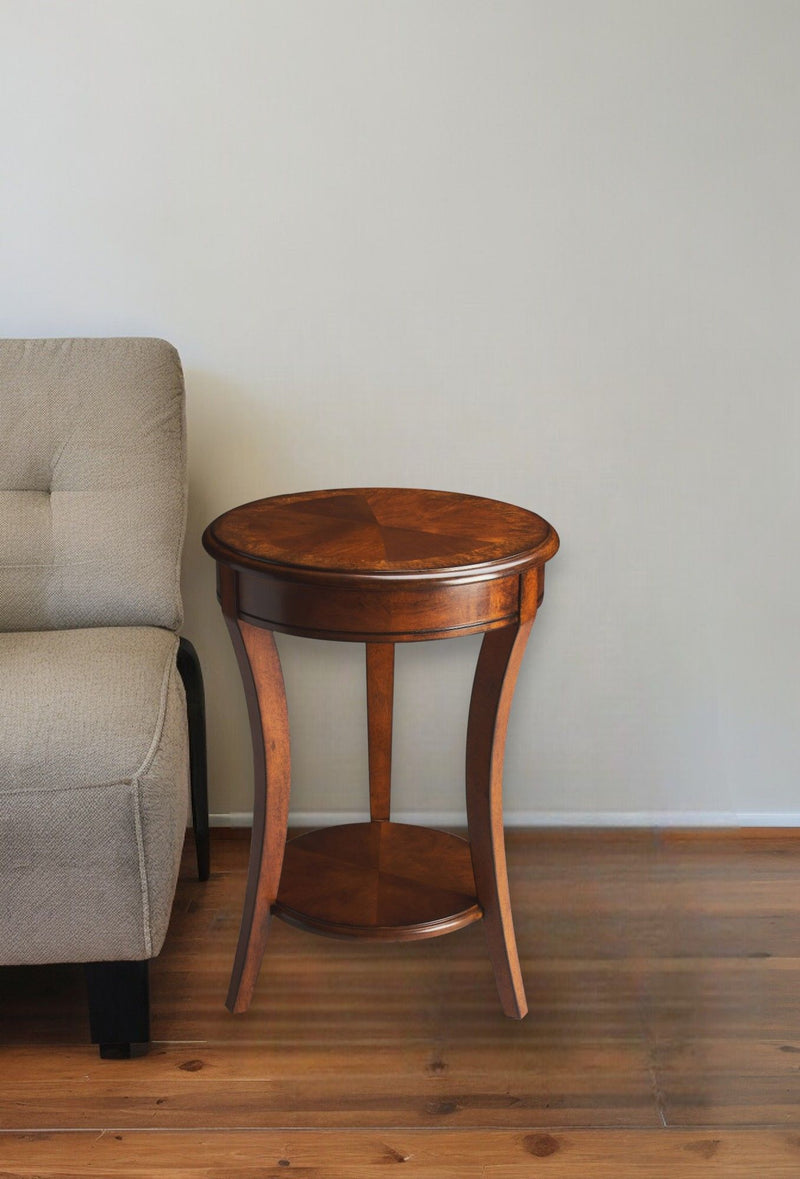 Wood And Wood Round End Table With Shelf - Brown