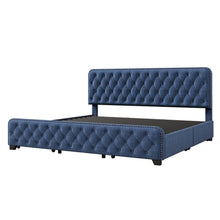 Load image into Gallery viewer, Upholstered Platform Bed Frame with Four Drawers, Button Tufted Headboard and Footboard Sturdy Metal Support, No Box Spring Required, Blue, King (Old sku: BS300277AAC)
