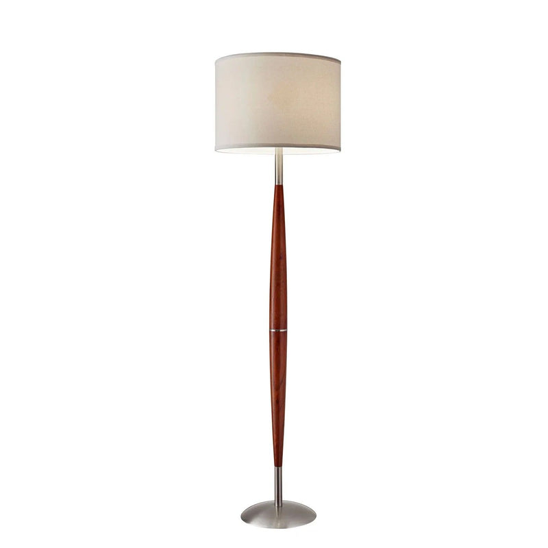 Solid Wood Traditional Shaped Floor Lamp With Drum Shade - White