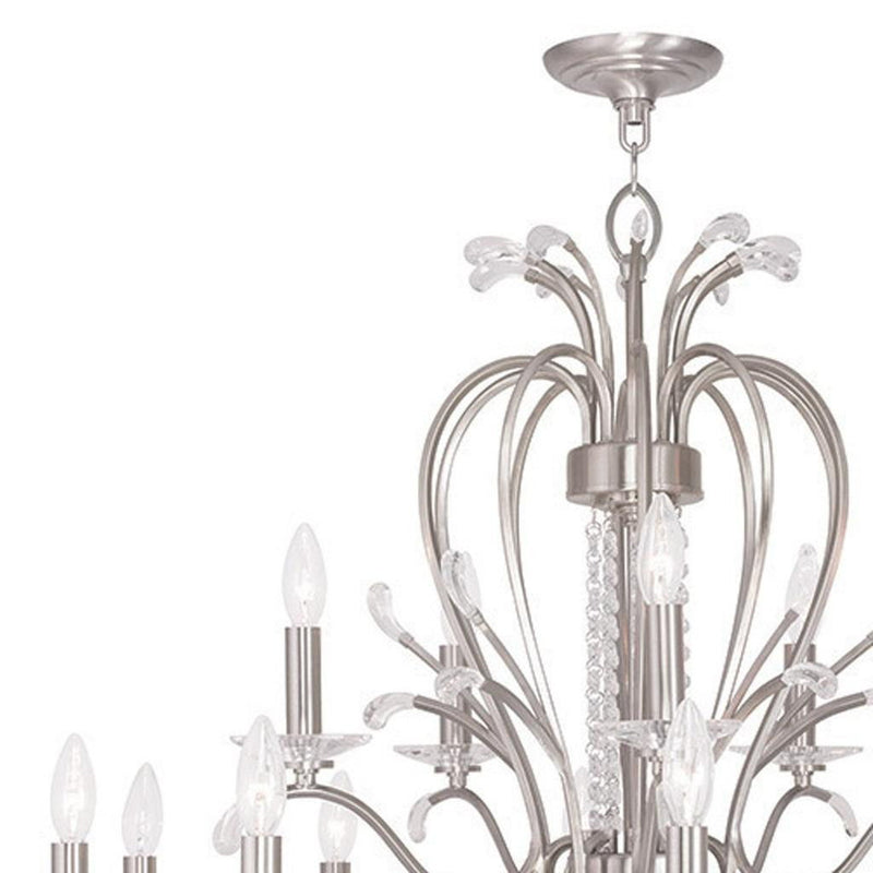 Multi Light Metal Dimmable Chandelier With Shades - Nickel / Clear