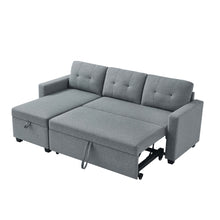 Load image into Gallery viewer, Upholstered Pull Out Sectional Sofa with Storage Chaise, Convertible Corner Couch, Light Grey
