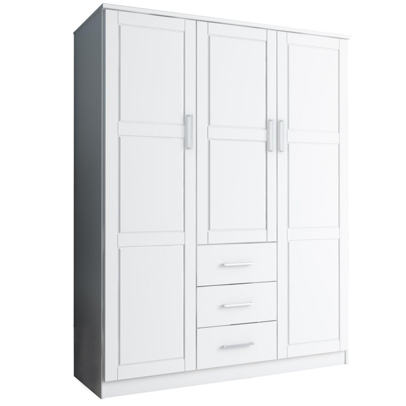 Solid Wood Three Door Three Drawer Combo Dresser - White