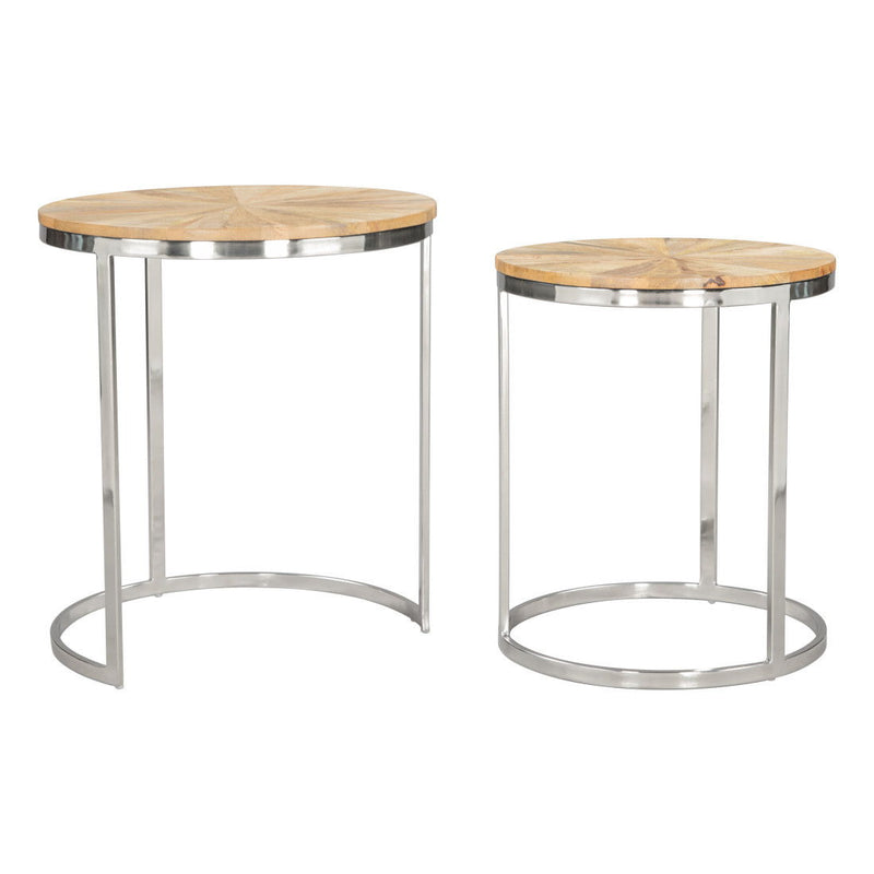 Solid Wood And Iron Round Frame Nested Tables (Set of 2) - Natural