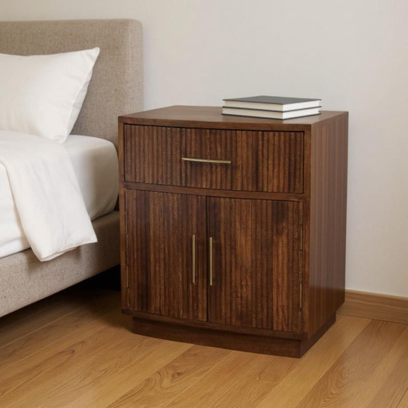 24" Solid Wood One Drawer Nightstand - Brown