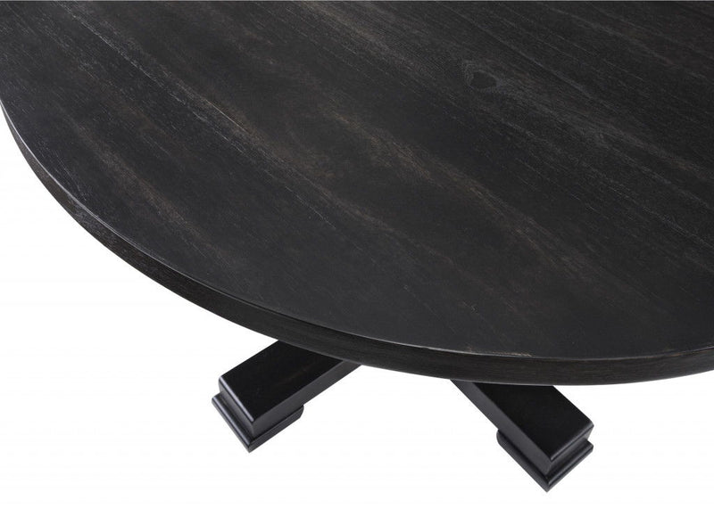 47" Rounded Solid Wood Pedestal Base Dining Table - Black