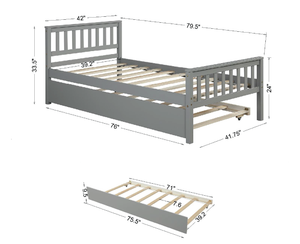 Twin Bed with Trundle, Platform Bed Frame with Headboard and Footboard, for Bedroom Small Living Space,No Box Spring Needed,Grey