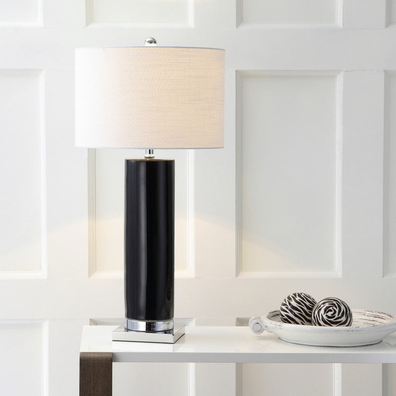 Table Lamp With Drum Shade - Silver / Black