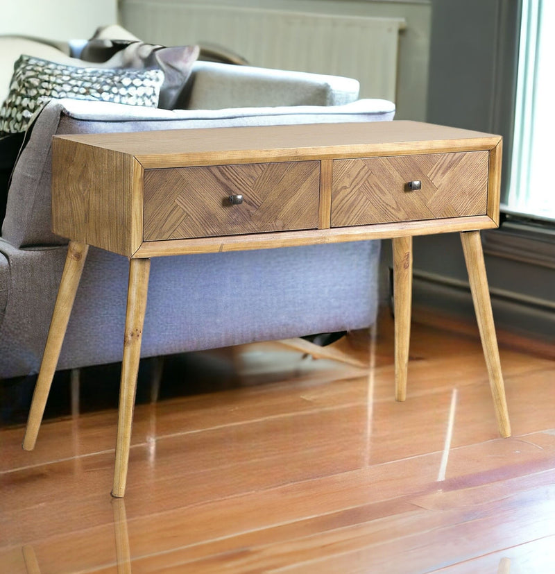 47" End Table With Two Drawers - Brown