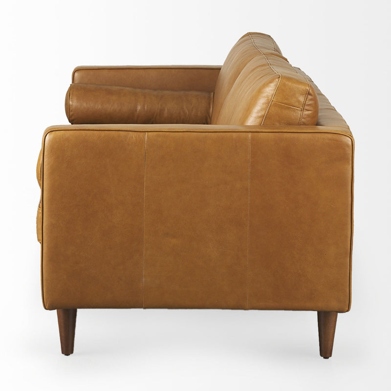 Leather Sofa With Toss Pillows - Brown