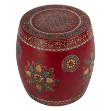 Load image into Gallery viewer, 18" Iron Hand Painted Floral Round Drum End Table - Red
