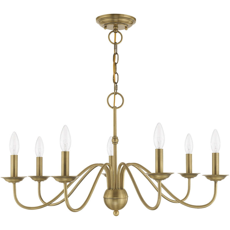 16" Seven Light Dimmable Chandelier With Shades - Antiqued Brass