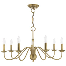Load image into Gallery viewer, 16" Seven Light Dimmable Chandelier With Shades - Antiqued Brass
