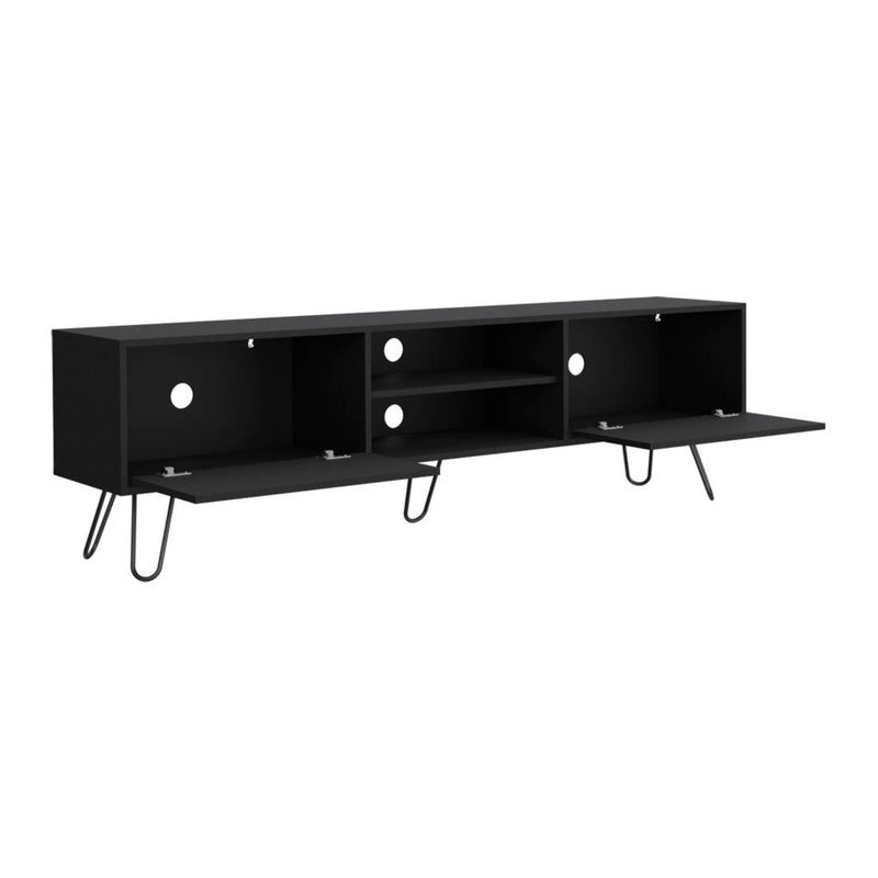 71" Wood Enclosed And Open Storage TV Stand - Black