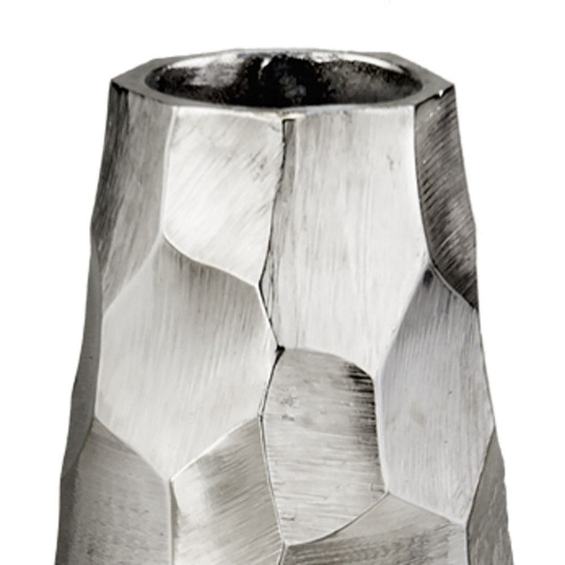 Faceted Geometric Cylinder Table Vase - Silver