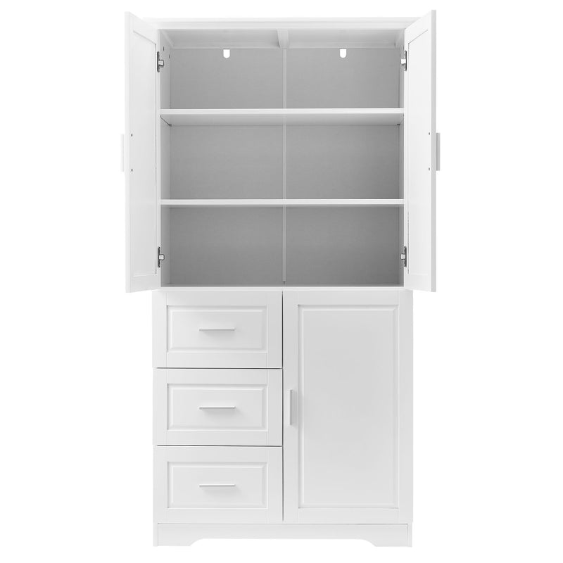 Tall Wide Storage Cabinet With Doors, 3 Drawers