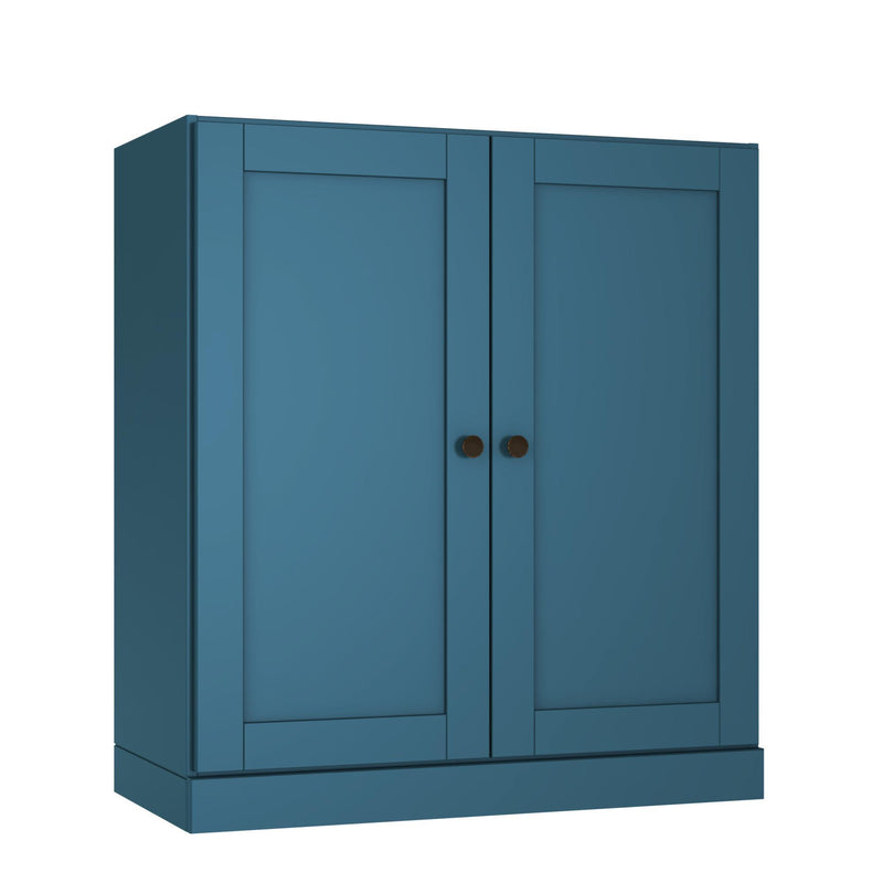 Adjustable Three Tier Library Bookcase With Two Doors - Teal Blue