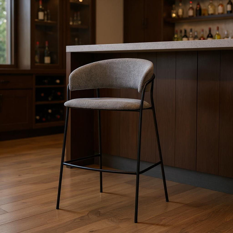 Fabric And Metal Bar Height Bar Chair - Gray / Black