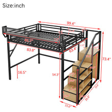 Load image into Gallery viewer, Queen Size Loft Bed &amp; Stairs, Storage Shelves, Wardrobe - Black / Wood
