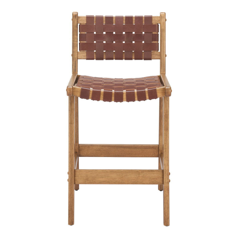 Leather And Solid Wood Low Back Counter Height Bar Chair - Brown