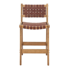 Load image into Gallery viewer, Leather And Solid Wood Low Back Counter Height Bar Chair - Brown
