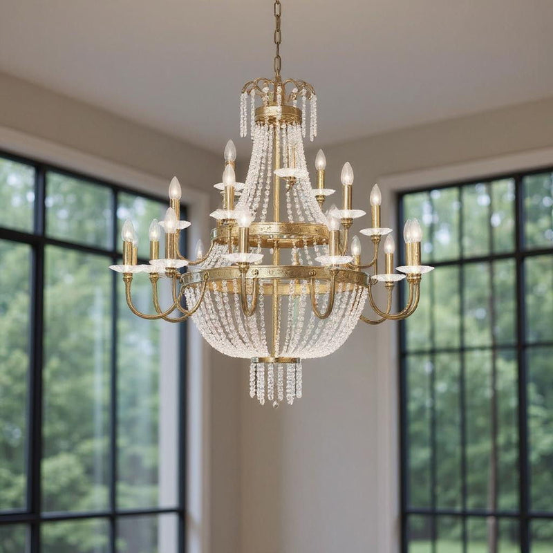 Multi Light Dimmable Chandelier With Shades - Gold