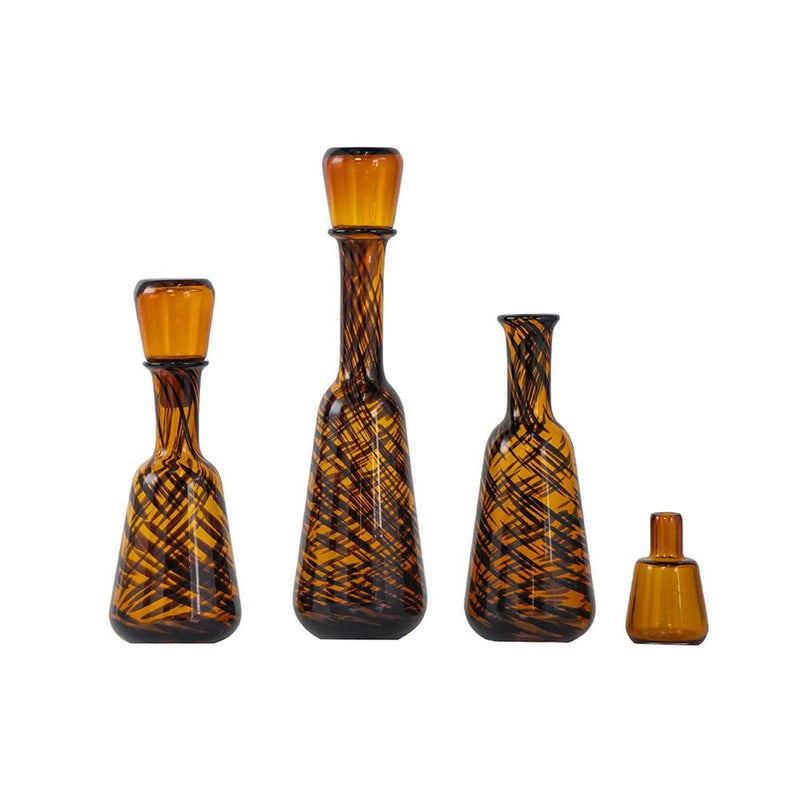Abstract Swirl Decorative Bottles With Stoppers (Set of 3) - Amber / Brown