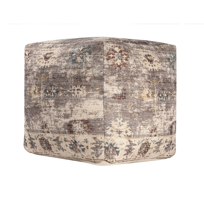 Upholstered Medallion Pouf Ottoman - Ivory / Taupe