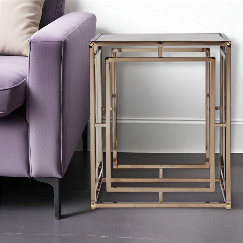 23" Glass Iron Square End Table - Champagne