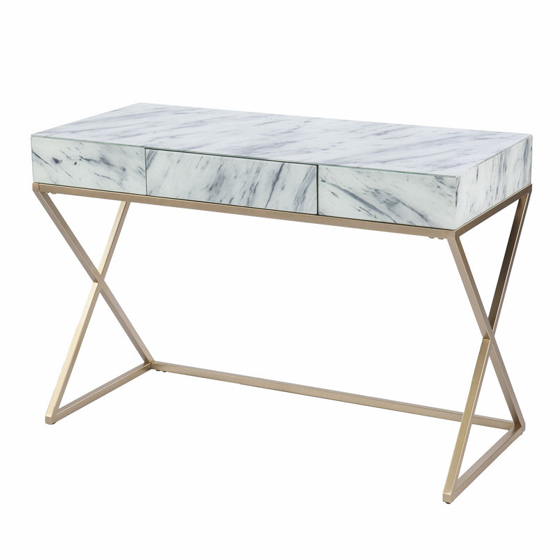 Writing Desk With Two Drawers - White / Bronze