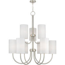 Load image into Gallery viewer, 49" Nine Light Metal Dimmable Chandelier With Shades - Nickel / Off White
