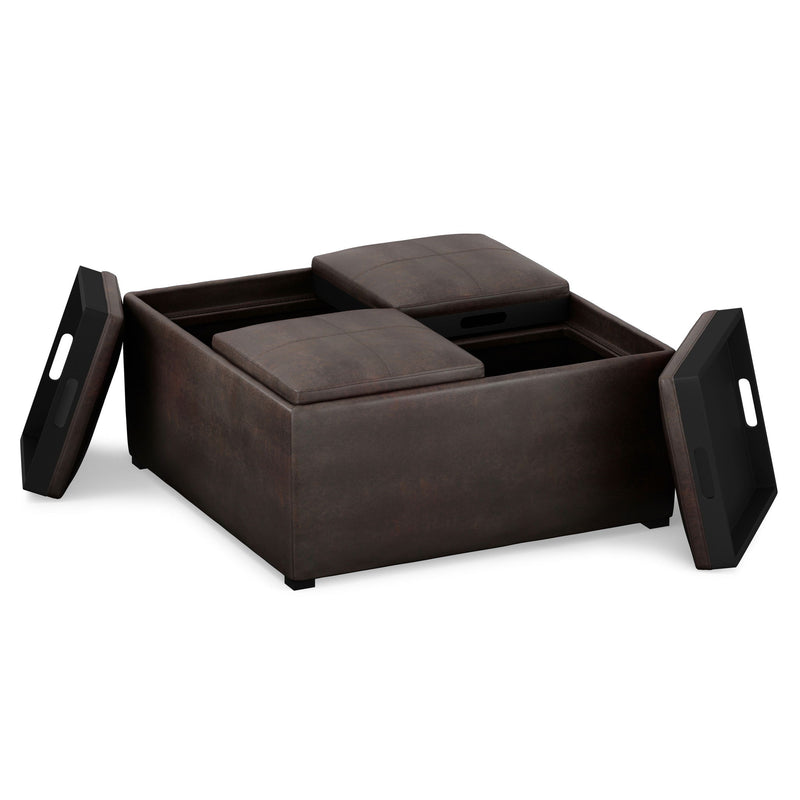 Leather Cocktail Ottoman With Storage - Brown & Black