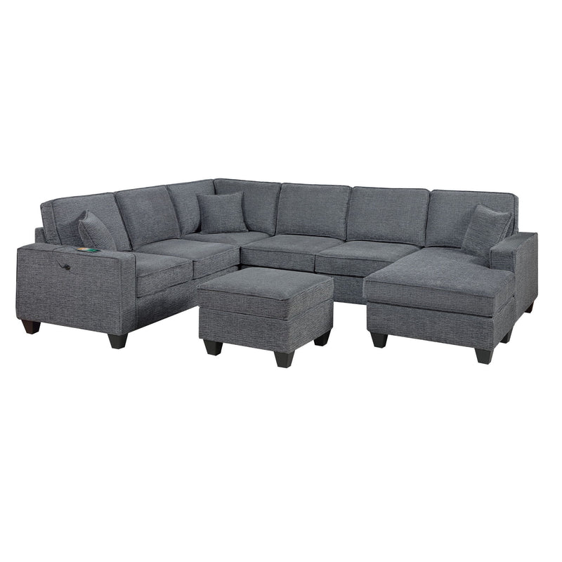 5 Piece Sectional Set Left Arm Loveseat With USB Port Corner Wedge Ottoman Armless Chair Right Arm Loveseat With Chaise - Gray / Slate