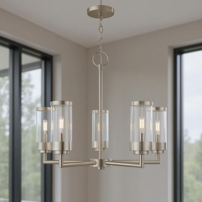 21'' Five-Light Dimmable Chandelier With Shades - Nickel